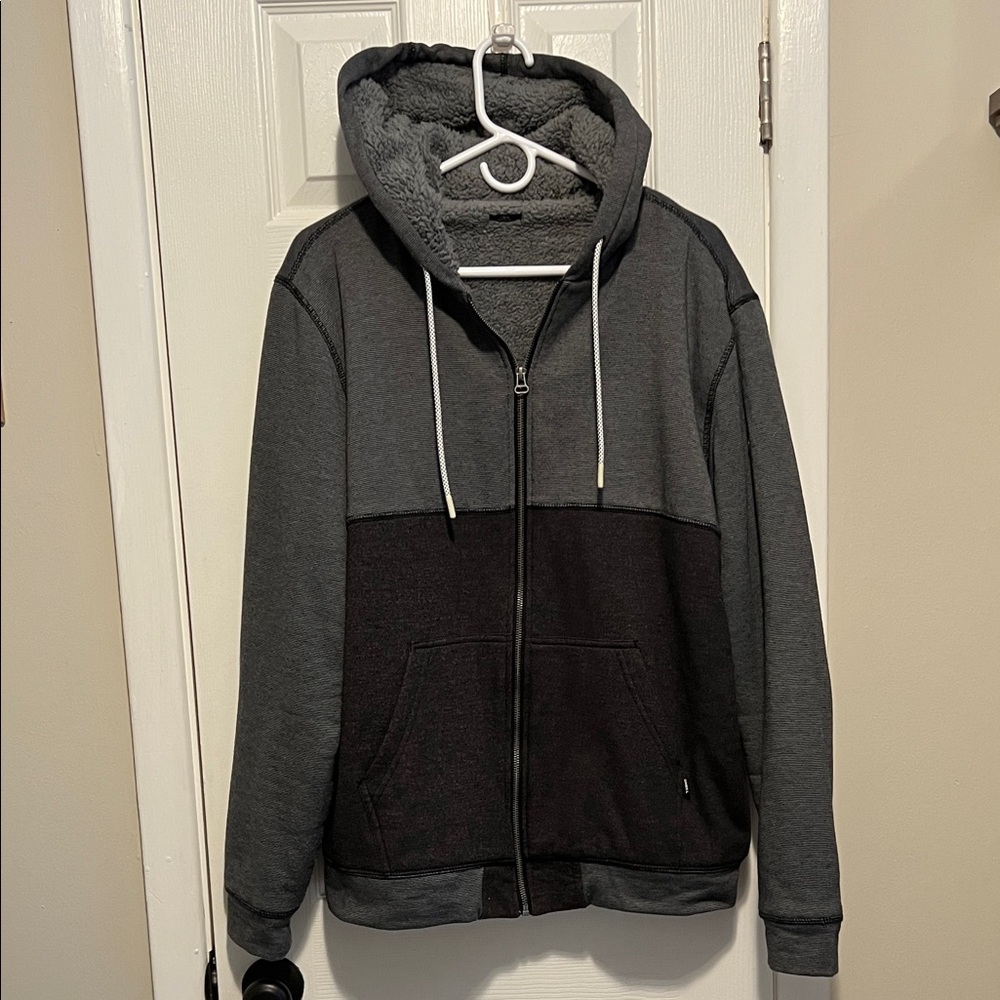 O'Neill Men's Charcoal and Black Zip-Up Fleece Lined Sweater